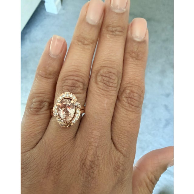 Pink Roshe Jewels 2.98 Carat Morganite Diamond 14 Karat Rose Gold Cocktail Ring, Size 7.5 For Sale - Image 8 of 8