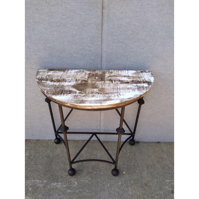 2020s 32" Classic Iron Demilunes With Rustic Tops - a Pair For Sale - Image 5 of 6