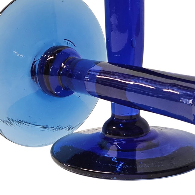 Late 20th Century Mexican Handblown Cobalt Blue Stem Glasses, Set of 9 For Sale - Image 12 of 13