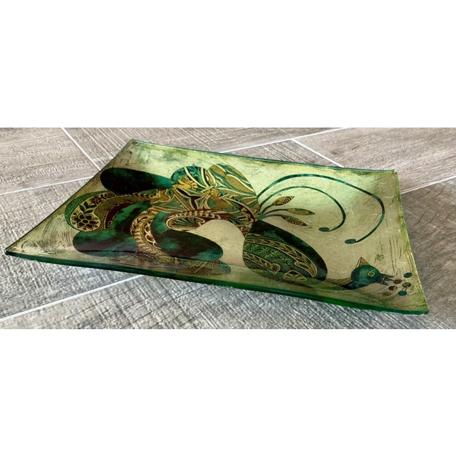 Late 20th-Century Whimsical Reverse Painted Glass Peacock Tray For Sale In Austin - Image 6 of 18
