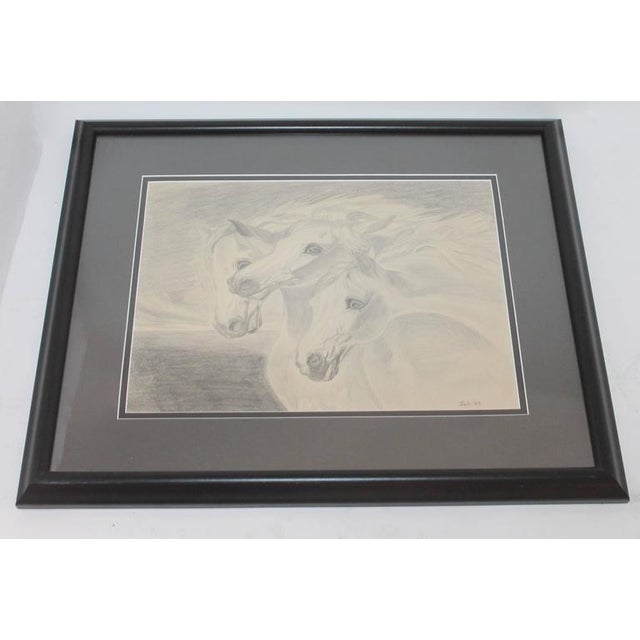 Amazing drawing of three horses galloping. This painting is signed "Chub 59' ". This drawing has a custom-made black...