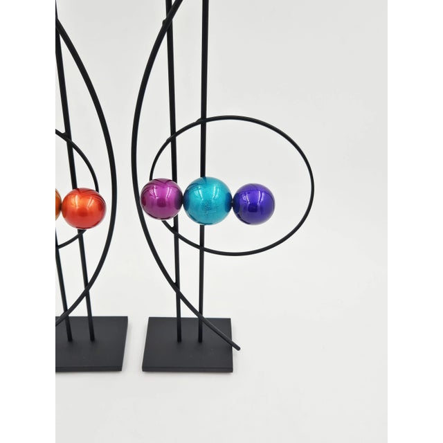 Rick Martin Signed Abstract Modernist Memphis Pop Art Steel Candlesticks Pair For Sale - Image 11 of 14
