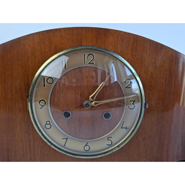 Art Deco Mantel Clock in Wood with Chiming Mechanical Movement, 1930 For Sale - Image 16 of 18