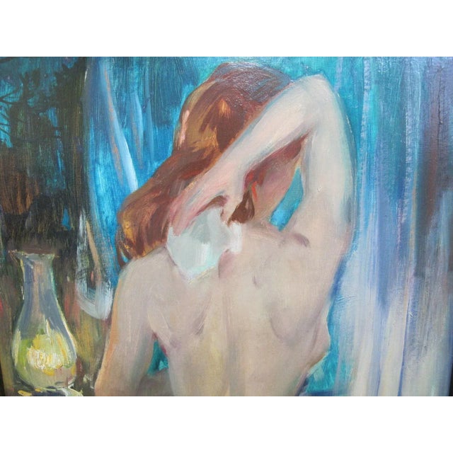 George Rich Gilt Framed Nude Female Portrait Bathing Woman Oil Painting For Sale - Image 4 of 8
