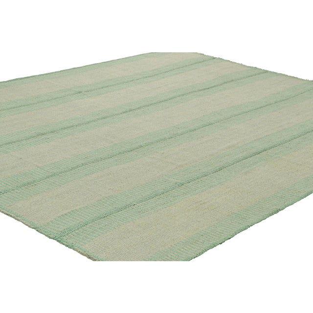 Rug & Kilim Rug & Kilim’s Contemporary Kilim in Seafoam Textural Stripes For Sale - Image 4 of 7