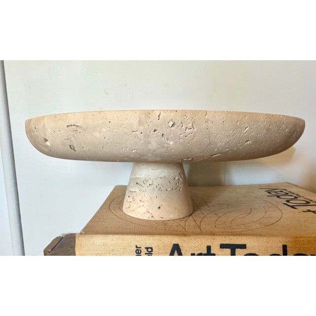 Organic Modern Travertine Style Pedestal Bowl – Mediterranean Stone Compote Centerpiece For Sale - Image 4 of 12