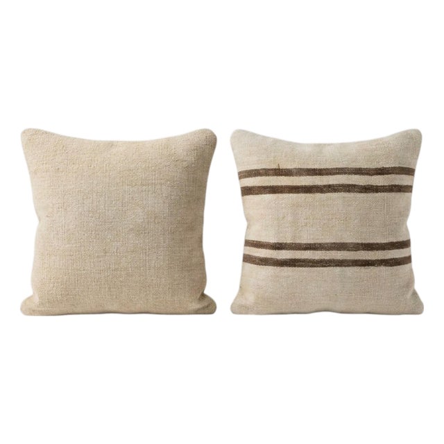 Anatolian Kilim Pillow Cover 16'' X 16'' - Set of Two For Sale