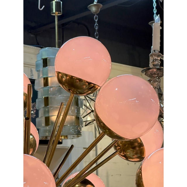 Metal Murano Pink Glass Globe Sputnik Chandelier For Sale - Image 7 of 8