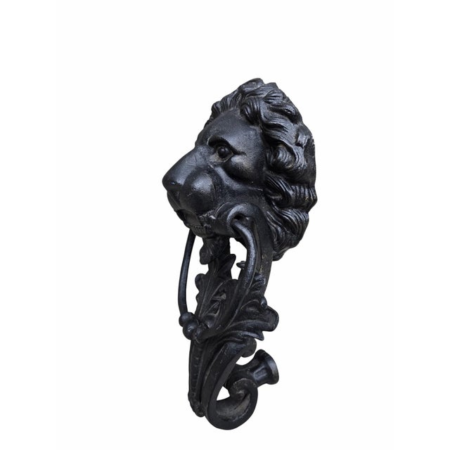 Neoclassical Traditional Lion Head Door Knocker in Cast Iron For Sale - Image 3 of 8