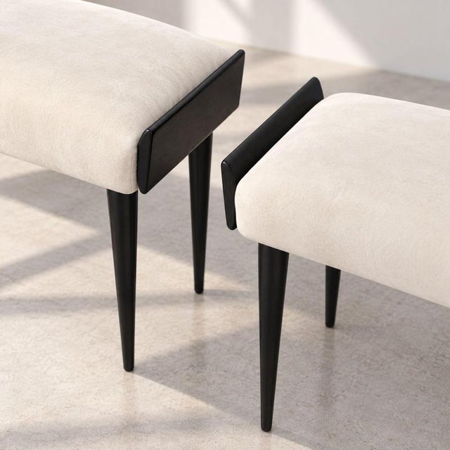Black Mid-Century Modern Italian Ebanized Wood Velvet Stools by Ico & Luisa Parisi, Set of 2 For Sale - Image 8 of 10