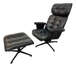 Mid-Century Modern Homecreast Eames Style Black Leather Swivel Lounge Chair