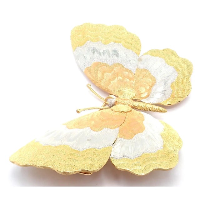 Contemporary Mid 20th Century Buccellati Large Butterfly Yellow White Rose Gold Pin Brooch For Sale - Image 3 of 9