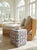 Vintage Blue and Indigo Ikat Pattern Upholstered Cube Ottoman For Sale - Image 9 of 12