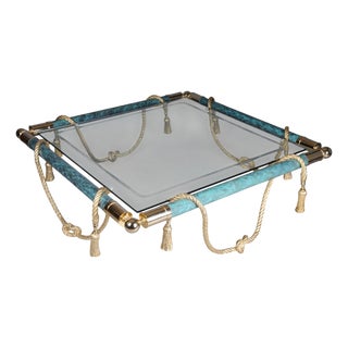 Hollywood Regency Style Coffee Table in Brass and Gold with Glass For Sale