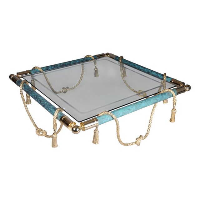 Hollywood Regency Style Coffee Table in Brass and Gold with Glass For Sale