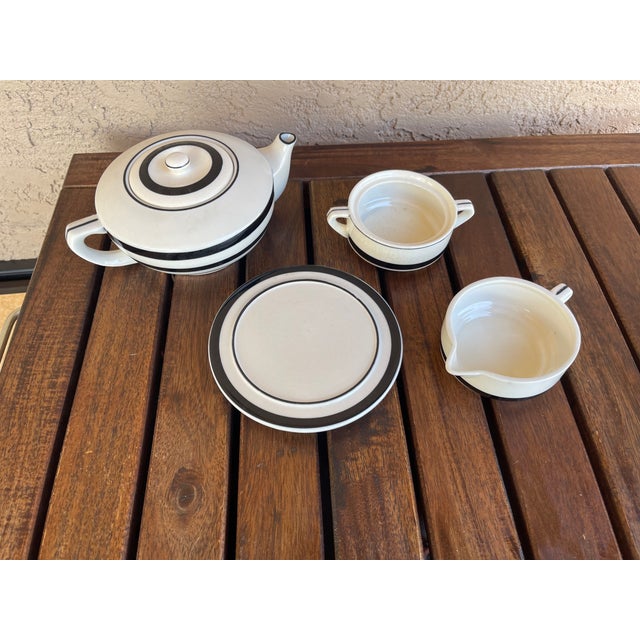 I purchased this Teapot, sugar creamer and teapot rest more than 40 years back. The vintage ceramic tea set features a...