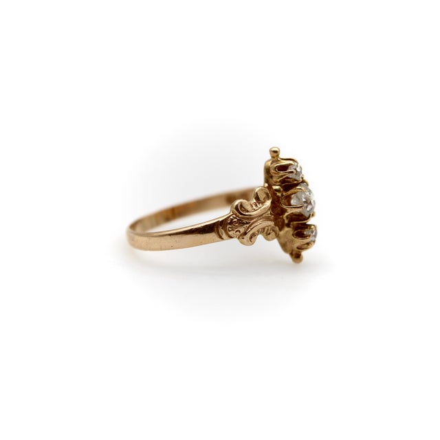 Late 19th Century 14k Gold Victorian Three-Stone Old Mine Cut Diamond Ring, Size 5.25 For Sale - Image 4 of 9