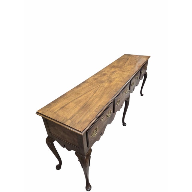 Queen Anne Vintage Queen Anne Style Walnut Console Table/Sideboard by Baker Furniture Co. For Sale - Image 3 of 10