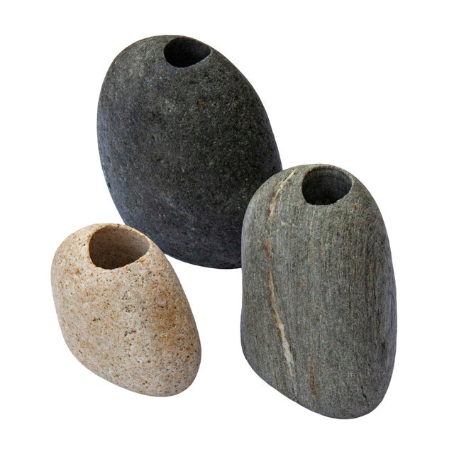Abstract Small Vintage Stone Bud Vases, Set of 3 For Sale - Image 3 of 10