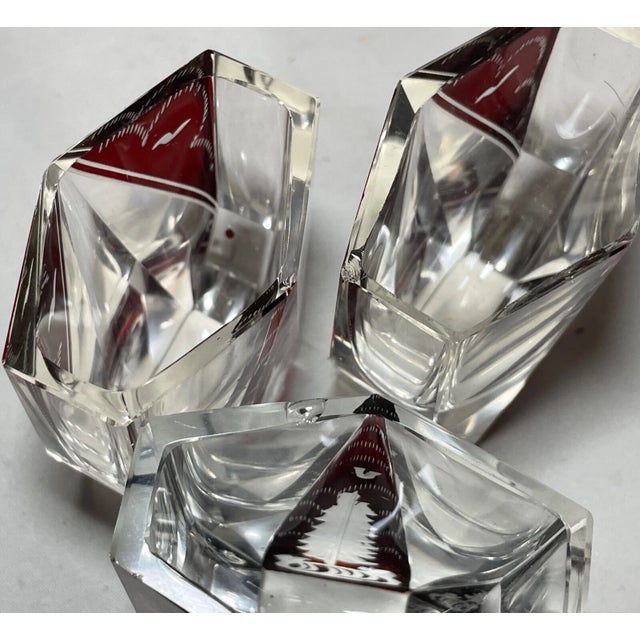 Antique Cut to Clear Crystal Moser Czech Bohemian Red Deco Glass Decanter Set For Sale - Image 12 of 12