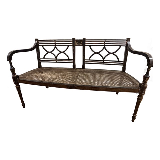 1990s Baker Furniture Governor Alston Regency Ebonized & Parcel Gilt Settee For Sale