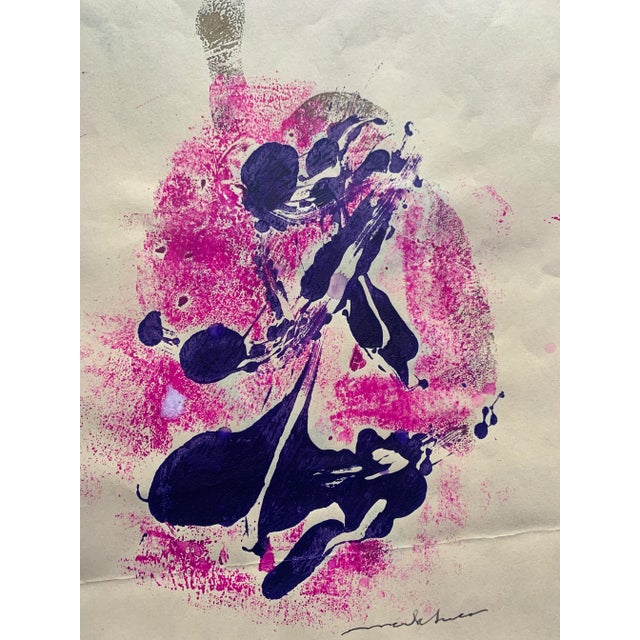 Mid-Century Modern 1966 Mid Century Abstract Print "Pink and Purple Abstract Ii" For Sale - Image 3 of 4