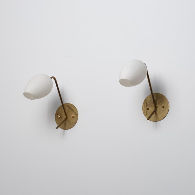 Italian Wall Sconces in Brass and Opaline Glass, 1950s, Set of 2 For Sale - Image 6 of 9