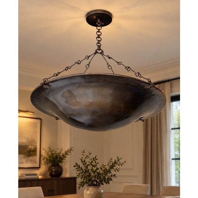 Art Deco Handmade Brass Bowl Chandelier, 4 Light Hanging Ceiling Fixture, Antique Finish Brass Lamp For Sale - Image 4 of 10