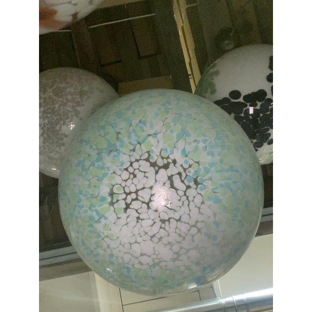 Contemporary Contemporary Light Green Light Blue and White Swirling Sphere Pendant in Murano Style Glass Italian For Sale - Image 3 of 9
