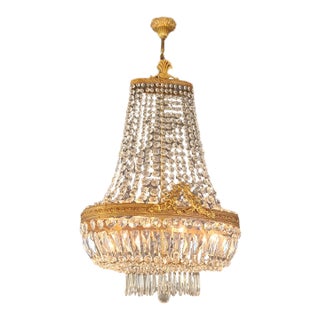 Vintage Empire Neoclassical Crystal Basket Brass Crystal Chandelier For Sale