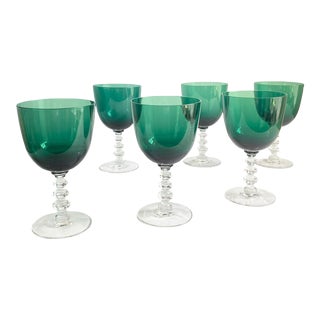 Vintage Tiffin Franciscan Killarney Emerald Green Wine Glasses Water Goblets Set of 6 For Sale