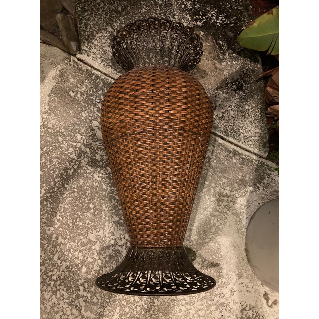 Large Wicker & Toleware Floor Vase Chairish
