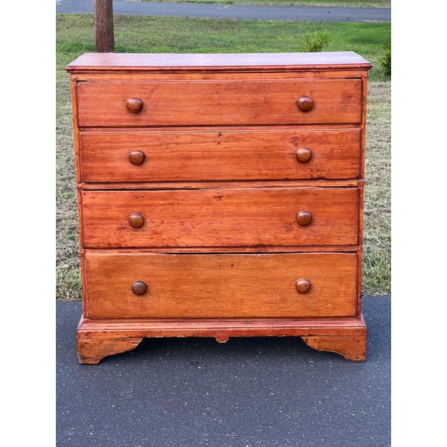 Wood Antique Pine Chippendale Chest on Bracket Base With Double Drawer Dated 1808 For Sale - Image 7 of 11