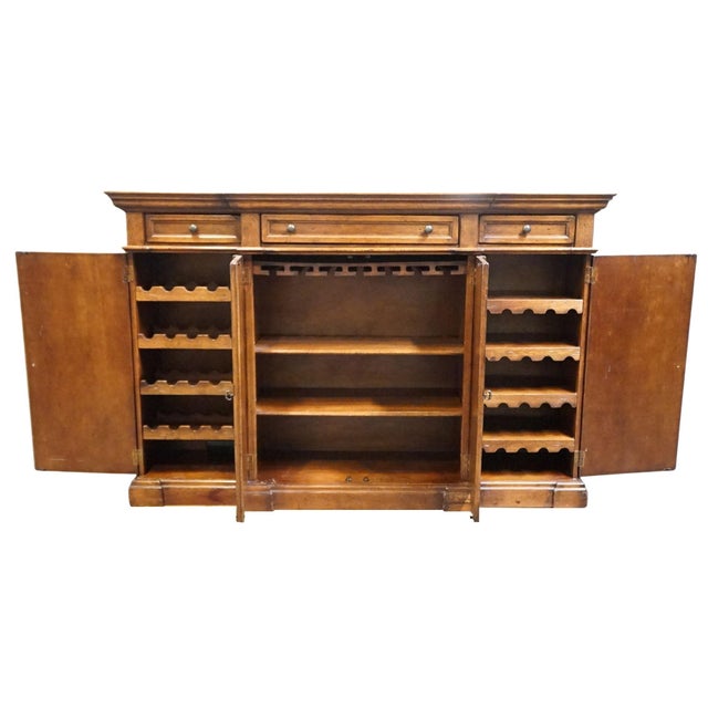 Late 20th Century Vintage Antique Mediterranean Tuscan Style Alder Wood 77" Wine Storage Credenza Buffet W. Inlaid Features For Sale - Image 5 of 14