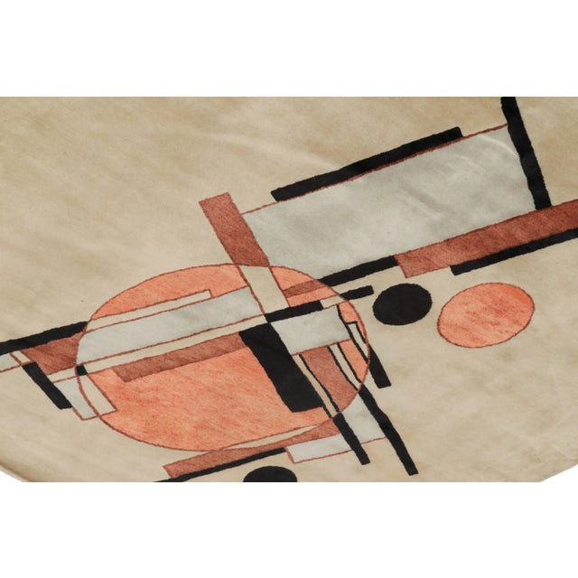 Rug & Kilim Suprematist Style Deco Circle Rug in Beige-Brown, Black & Orange by Rug & Kilim For Sale - Image 4 of 7