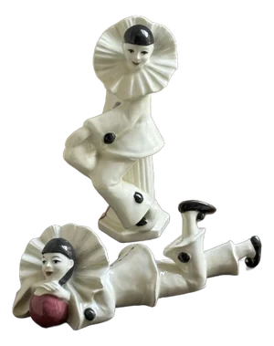 1970s Commedia Dell'Arte-Style Pierrette Porcelain Clown Figures — A Set