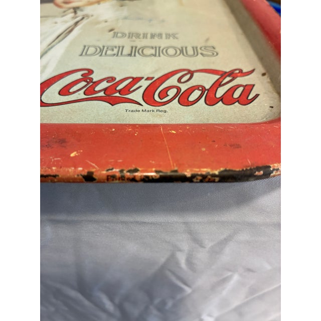 Red Vintage 1973 Coca-Cola Hamilton King Metal Advertising Serving Tray For Sale - Image 8 of 10