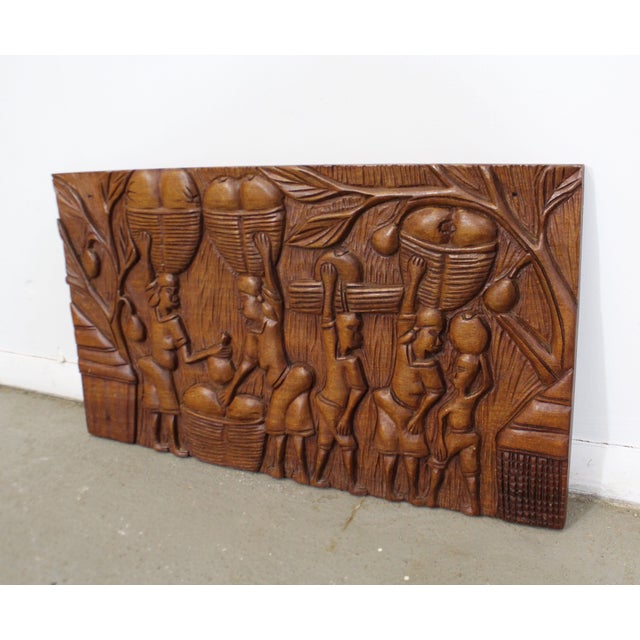 Vintage African Tribal Relief Wood Carving Wall Art Hanging 24" X 13.5" Chairish