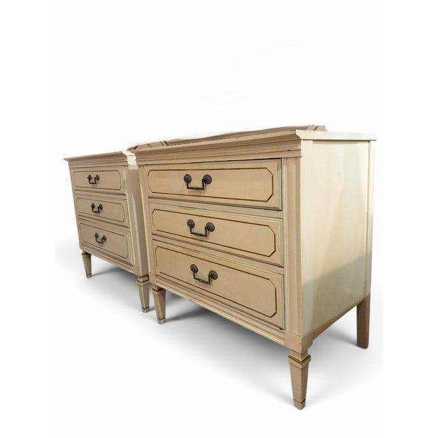 Add a touch of timeless Parisian elegance to your bedroom with this exquisite pair of vintage French Provincial...