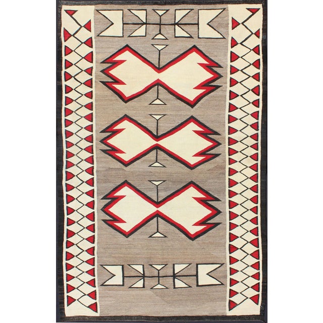 Textile Antique Ganado Navajo Style Rug With Geometric Design in Red, Black, Ivory and Gray For Sale - Image 7 of 7