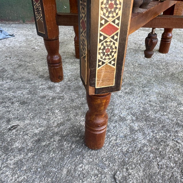 Antique Moroccan-Middle Eastern Brass and Wood Tea Tray Table- 2 Pieces For Sale - Image 9 of 12