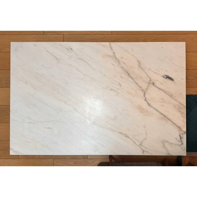 Mid-Century Modern Custom-Made White Marble Coffee Table With Brass Base For Sale - Image 3 of 6