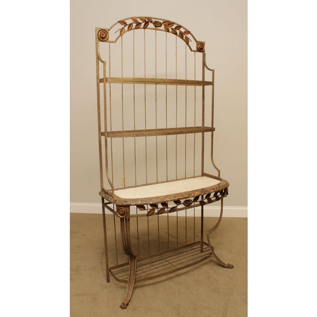 Regency Style Wrought Iron Bakers Rack, Tessellated Marble Chairish