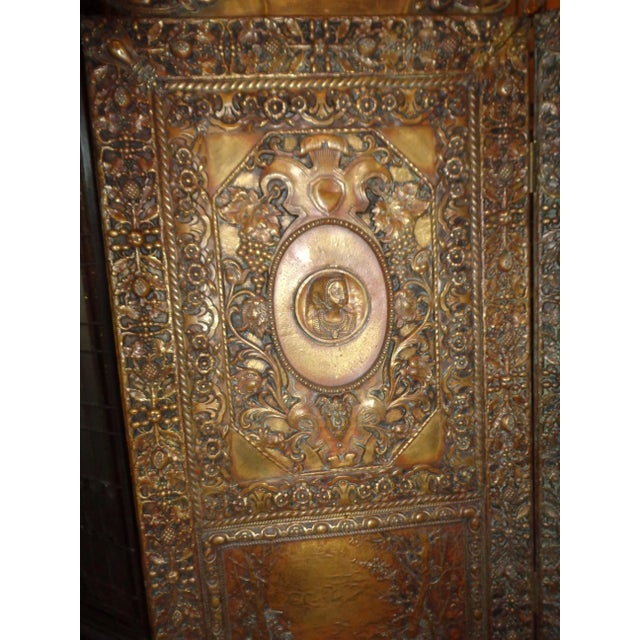 Figurative Folding Screen - Tudor Revival Style Brass Repousse For Sale - Image 3 of 9