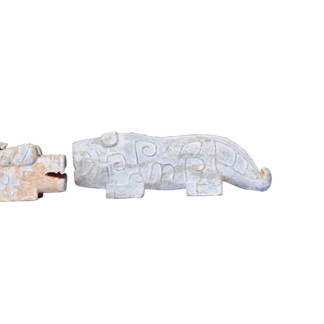 Pair of Archaic-Style Carved Stone Mythical Beast Figures For Sale - Image 4 of 8