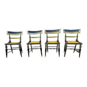 Early 20th Century Set of 4 Classical Partial Gilt and Ebonized Wood Cane Seat Dining Chairs