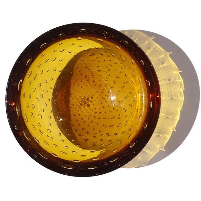 Beautiful vintage Murano hand blown Sommerso golden amber honey color, with controlled bubbles Italian art glass...