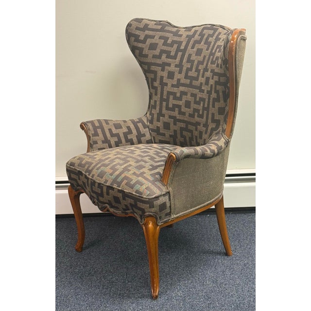 French Late 20th Century Upholstered Wingback French Chair For Sale - Image 3 of 10