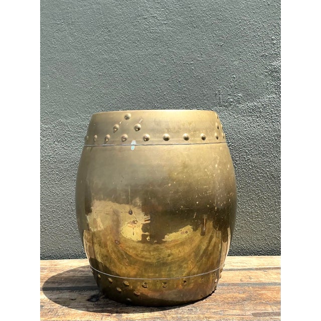Late 20th Century Vintage Asian Brass Low Stool For Sale - Image 5 of 12