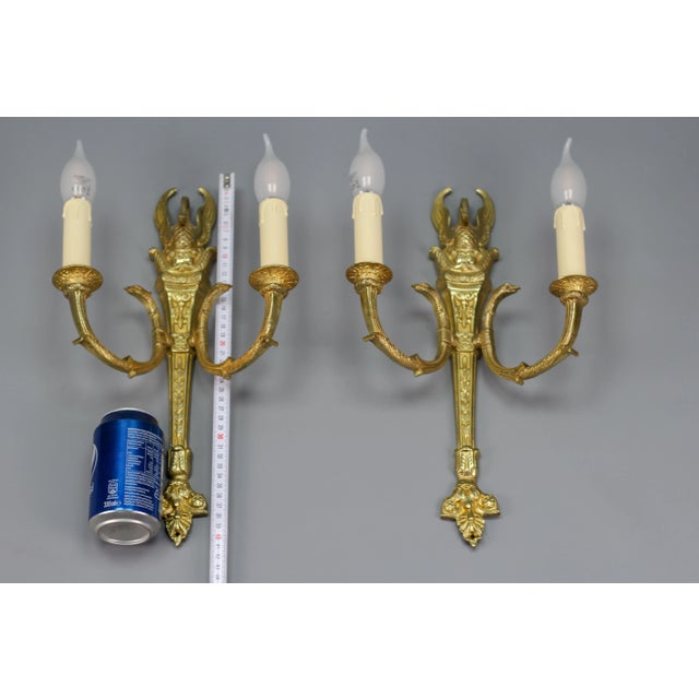 French Empire Style Gilt Bronze 2-Light Sconces, Early 20th Century, Set of 2 For Sale - Image 9 of 18